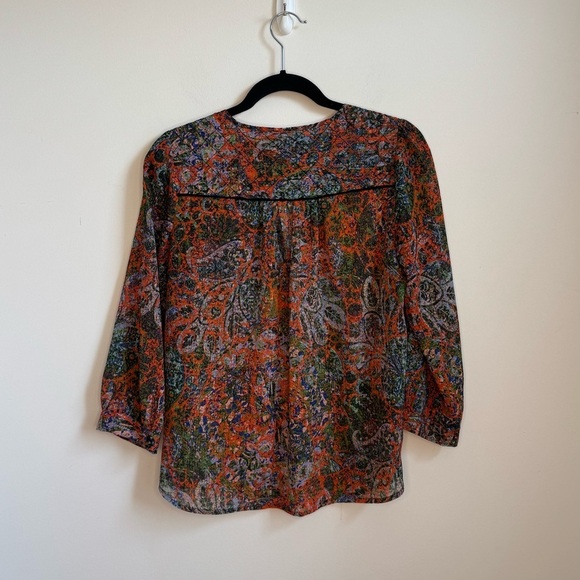 Anthropologie Edme & Esyllte Niya Peasant Paisley Print Blouse Size US 2 - Picture 4 of 9